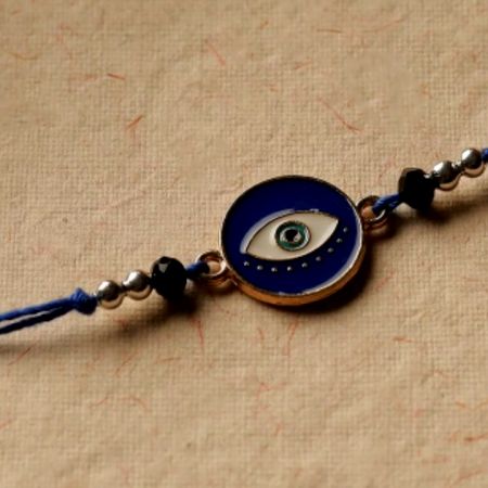 Handmade Evil Eye Rakhi with Beads & Thread